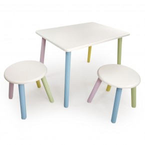 Детский комплект стол и два табурета круглых с накладкой Алфавит (Белый, Белый, Цветной) в Чебаркуле - chebarkul.mebel-74.com | фото