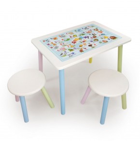 Детский комплект стол и два табурета круглых с накладкой Алфавит (Белый, Белый, Цветной) в Чебаркуле - chebarkul.mebel-74.com | фото