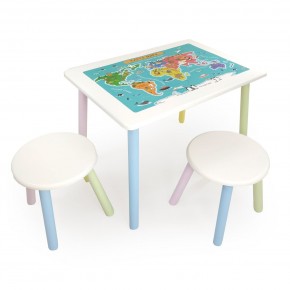 Детский комплект стол и два табурета круглых с накладкой Детский мир (Белый, Белый, Цветной) в Чебаркуле - chebarkul.mebel-74.com | фото