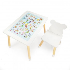 Комплект детской мебели стол и стул Мишутка с накладкой Алфавит (Белый/Белый/Береза) в Чебаркуле - chebarkul.mebel-74.com | фото