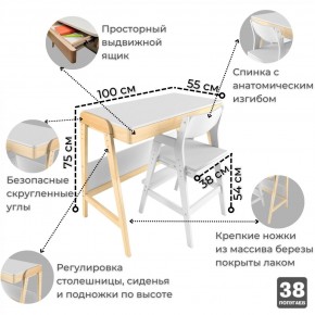 Комплект растущий стол и стул 38 попугаев «Вуди» (Белый, Без покрытия) в Чебаркуле - chebarkul.mebel-74.com | фото