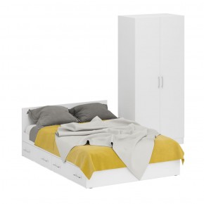 Кровать с ящиками 1400 + Шкаф 2-х створчатый Стандарт, цвет белый, ШхГхВ 143,5х203,5х70 + 90х52х200 см., сп.м. 1400х2000 мм., б/м, основание есть в Чебаркуле - chebarkul.mebel-74.com | фото
