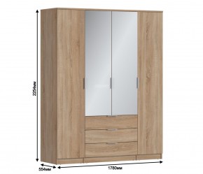 Шкаф 4х дверный с зеркалами Николь СБ-2595/1 (Дуб Сонома) в Чебаркуле - chebarkul.mebel-74.com | фото