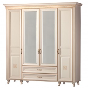 Шкаф для одежды 4-дверный с зеркалом №493 Марлен кремовый белый в Чебаркуле - chebarkul.mebel-74.com | фото