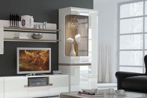 Шкаф с витриной 3D/TYP 01L, LINATE ,цвет белый/сонома трюфель в Чебаркуле - chebarkul.mebel-74.com | фото